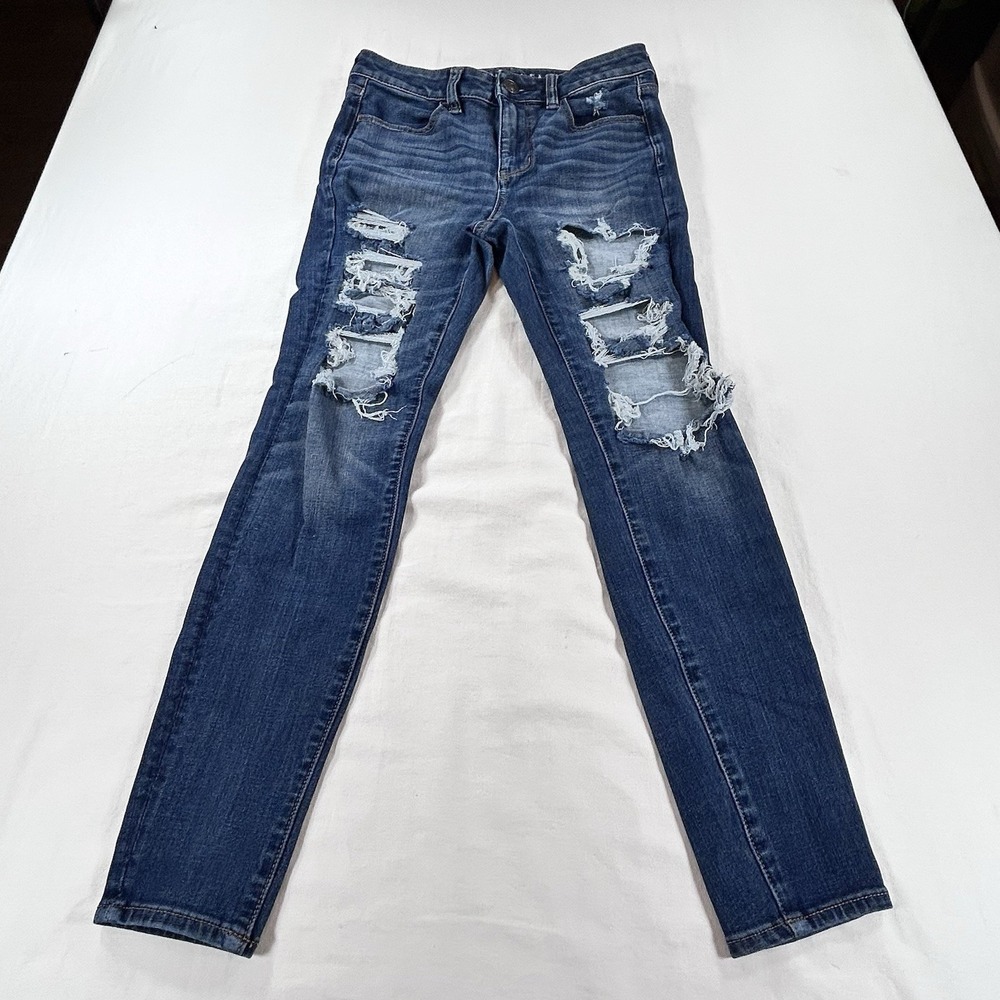 American Eagle 360 Next Level Stretch Blue 4 Short Jegging Jeans Distressed High